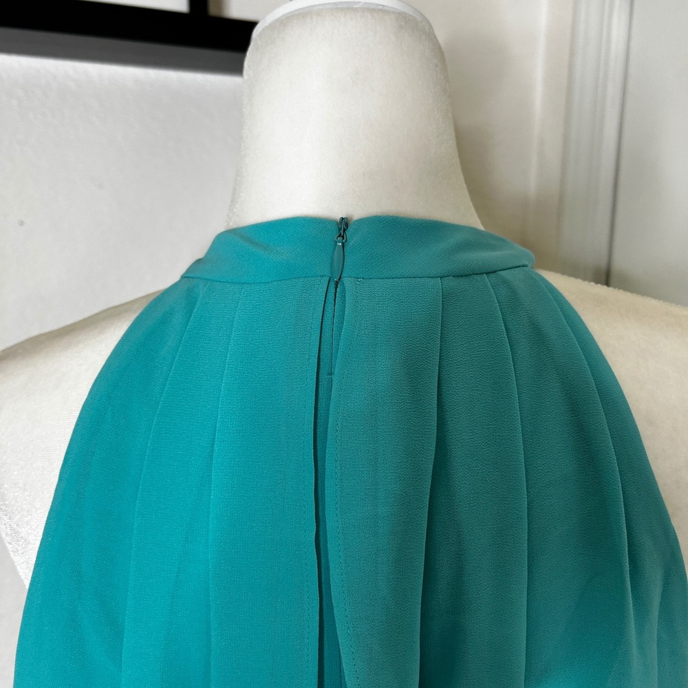 NWT Eliza J Halter Popover Mini Dress Womens 14 Turquoise Chiffon Ruffle Wedding - Picture 6 of 14